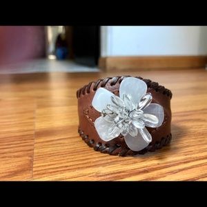 Lovely leather bracelet with hand crafted flower